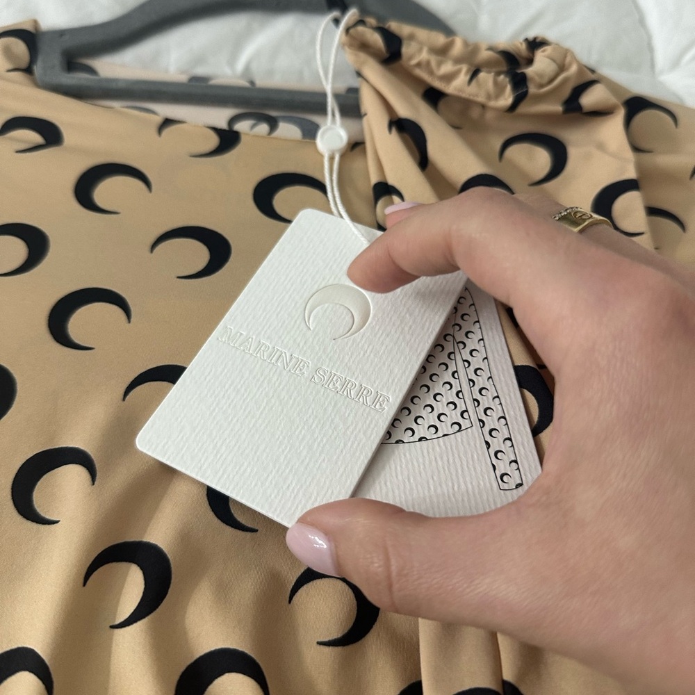 Marine Serre Tan Long Sleeve Top with Black Crescent Pattern - Picture 3 of 16